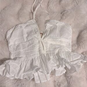 Free People White Ruffled Halter Top